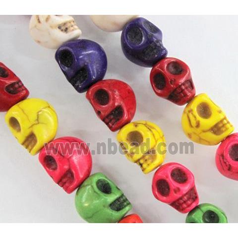 Turquoise skull beads, stability, dyed, mixed color