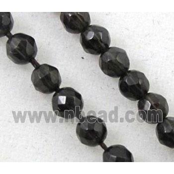 natural smoky quartz beads, tiny, dark-grey, faceted round