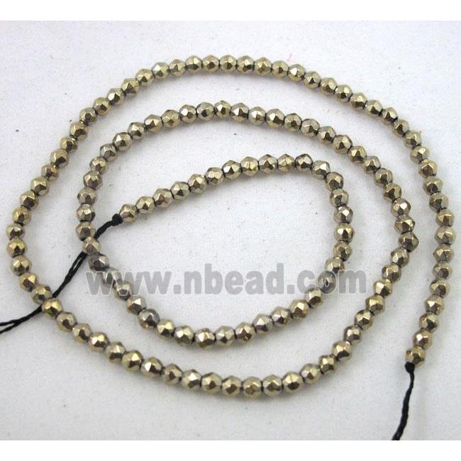 hematite beads, tiny, lt.gold plated, faceted round