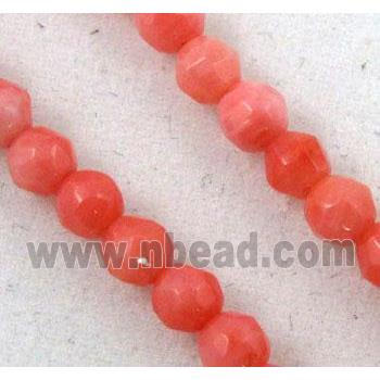 coral beads, pink, tiny, faceted round