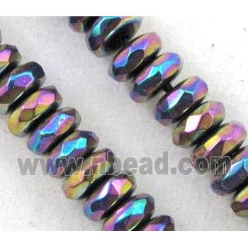 hematite beads, faceted rondelle, rainbow electroplated