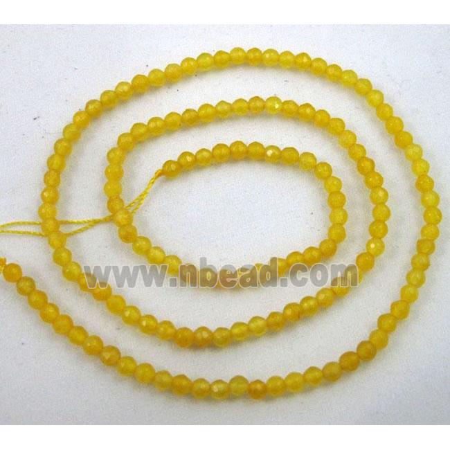 jade bead, tiny, faceted round, yellow