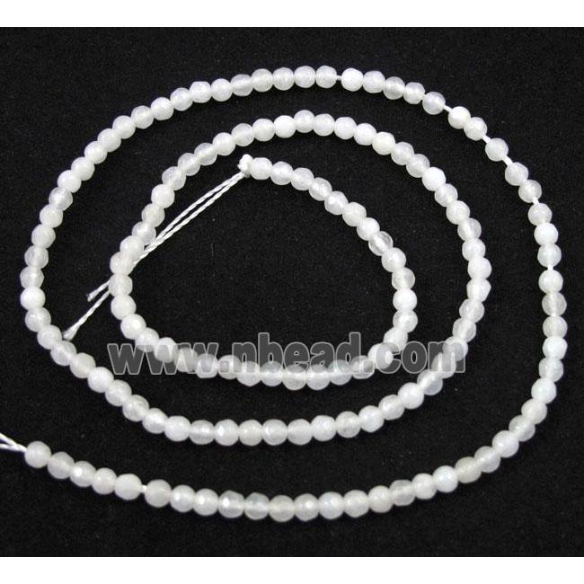 white jade beads, tiny, faceted round
