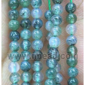 round tiny Moss Agate bead, green