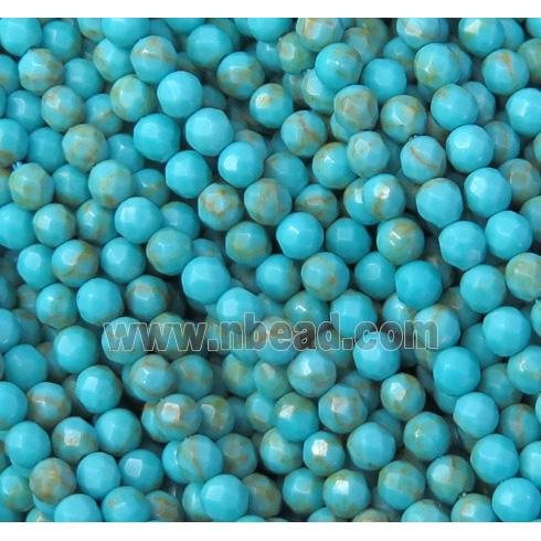 tiny turquoise beads, faceted round, blue