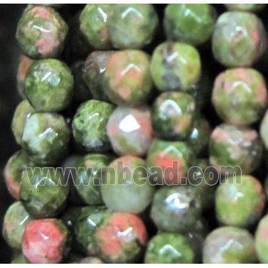 tiny unkite beads, faceted round, red, green