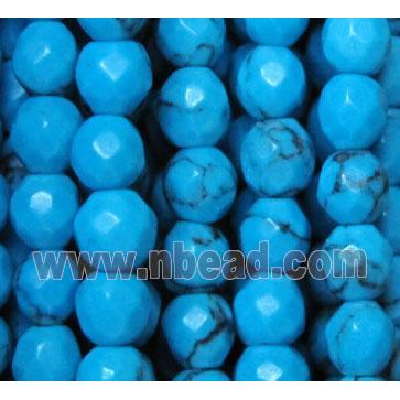 turquoise beads, tiny, faceted round, blue