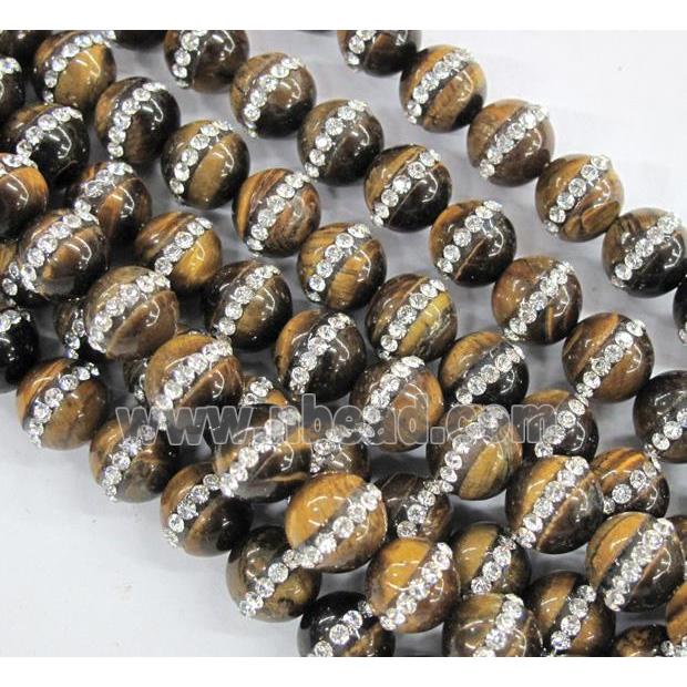 round tiger eye beads paved rhinestone