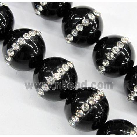 black onyx beads paved rhinestone, round