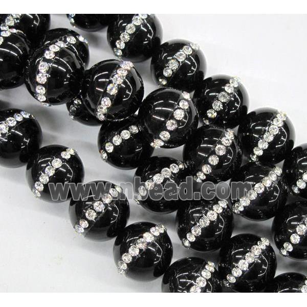 black onyx beads paved rhinestone, round