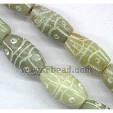 Chinese Jade Beads, barrel, carved