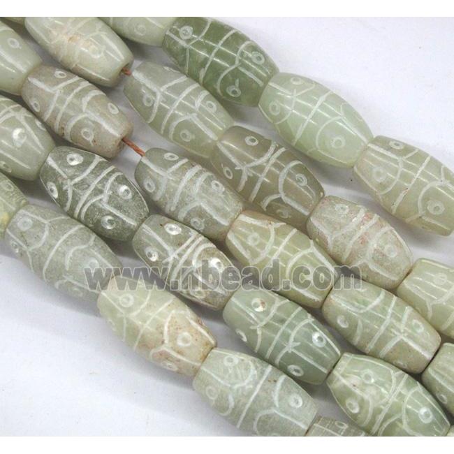 Chinese Jade Beads, barrel, carved