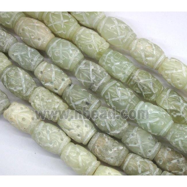 Chinese Jade Beads, barrel, white