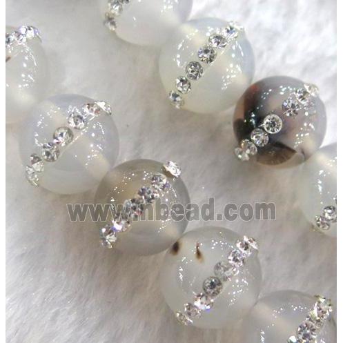 agate beads paved rhinestone, round