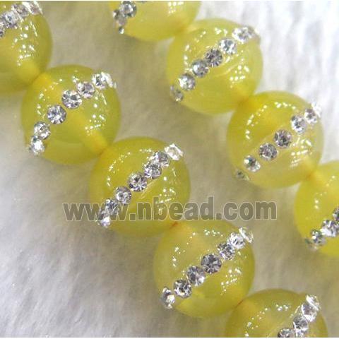 yellow Agate bead paved rhinestone, round