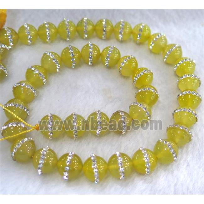 yellow Agate bead paved rhinestone, round