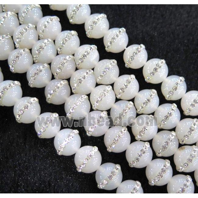 white Agate beads, paved rhinestone, round