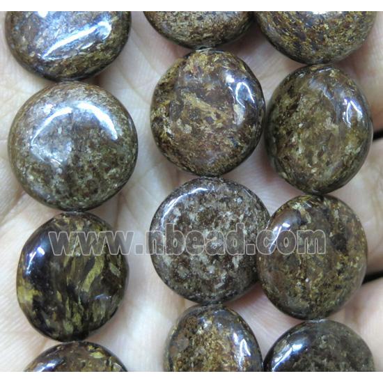 bronzite beads, flat-round