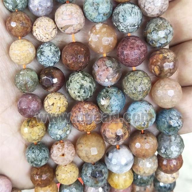 multi-color agate beads faceted round