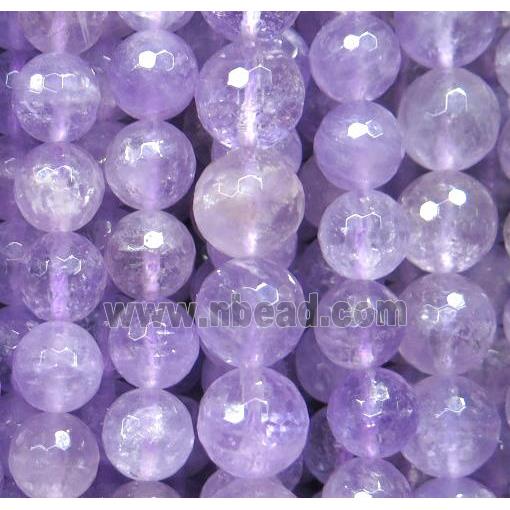 Amethyst beads, faceted round, purple, AA-grade