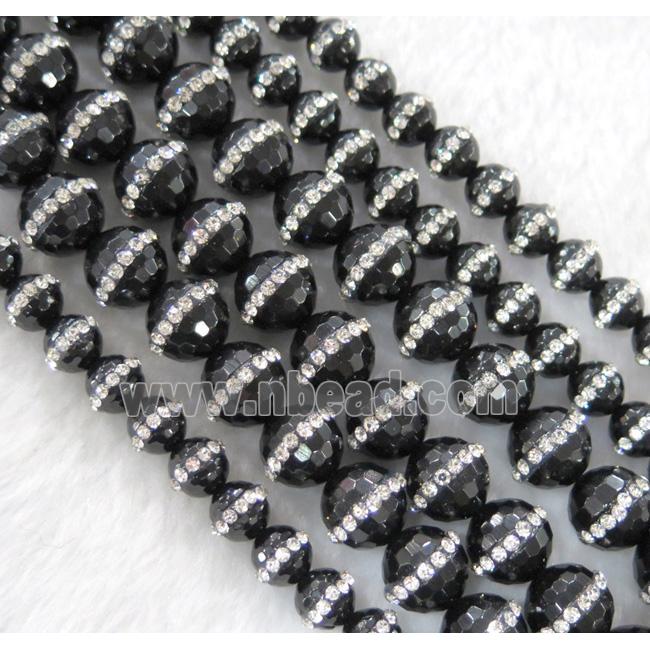 black agate beads with rhinestone, faceted round