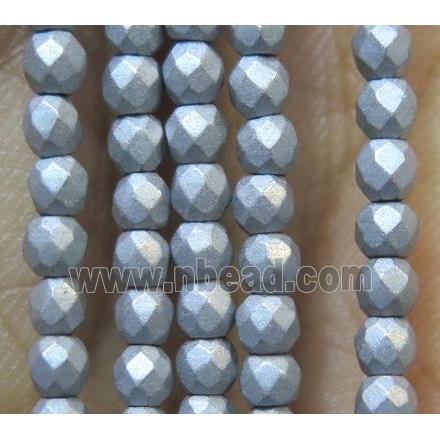 hematite bead, faceted round, dark-silver plated