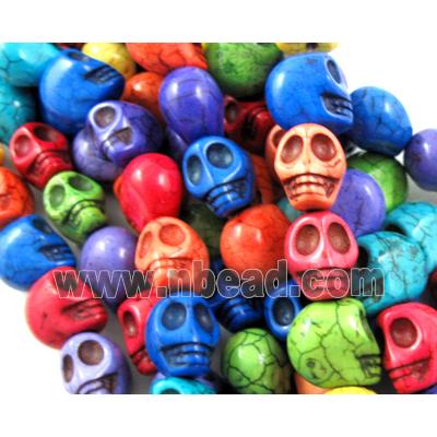 Turquoise Skull Charm, dye stabilize, mixed color