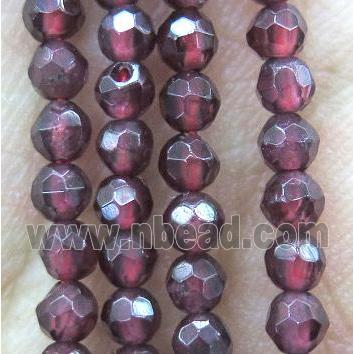 Red Garnet Beads, tiny, faceted round