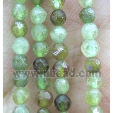 tiny Green Garnet Beads, faceted round, green