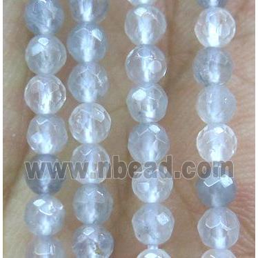 tiny Cloudy Quartz Beads, faceted round, gray