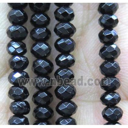 tiny onyx beads, black, faceted rondelle