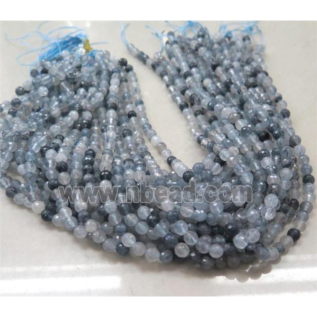 natural Blue Rutilated Quartz Beads, faceted round
