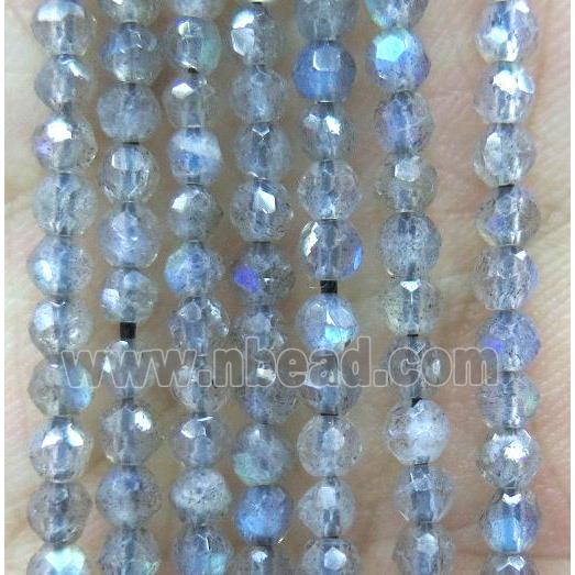 Tiny labradorite stone bead, faceted round, hand-cutting, AAA-Grade