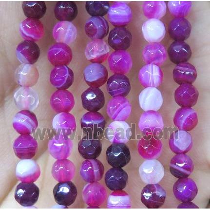 hotpink striped agate beads, faceted round