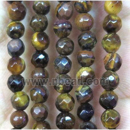 Tiny tiger eye stone beads, faceted round, yellow