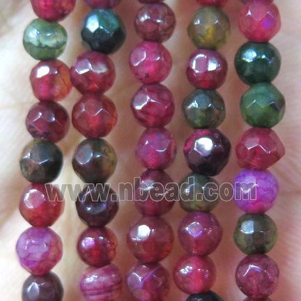 Tiny agate bead, faceted round, ruby