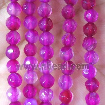 Tiny agate bead, faceted round, hotpink