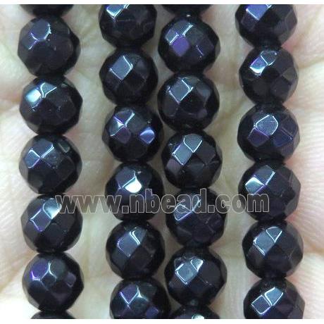 black agate bead, faceted round