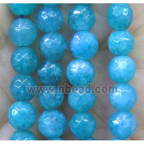 Aqua agate beads, faceted round