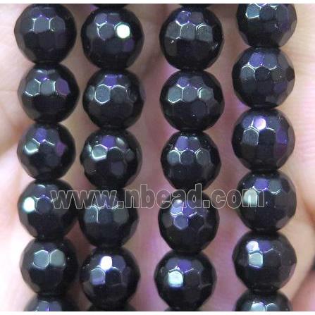 black agate beads, faceted round