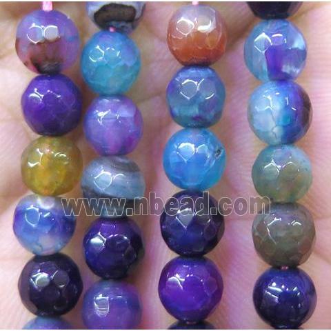 agate bead, faceted round, mix color
