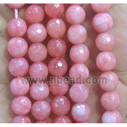 Jade Beads, faceted round, pink dye