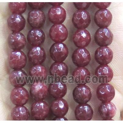 Jade Beads, faceted round, ruby dye