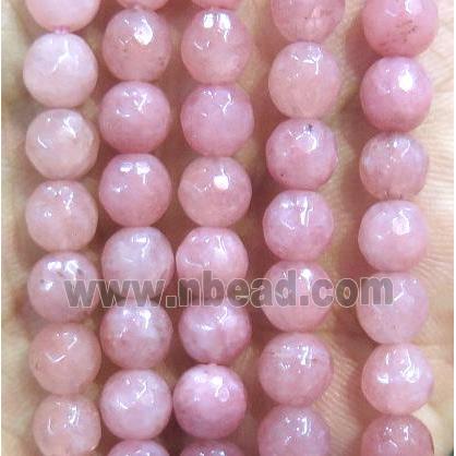 Jade Beads, faceted round, pink dye