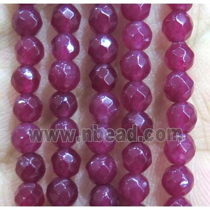 Jade Beads, faceted round, ruby dye