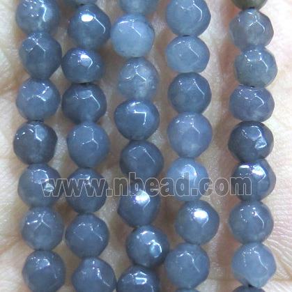 Jade Beads, faceted round, grey dye