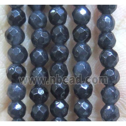 Jade Beads, faceted round, darkGrey dye