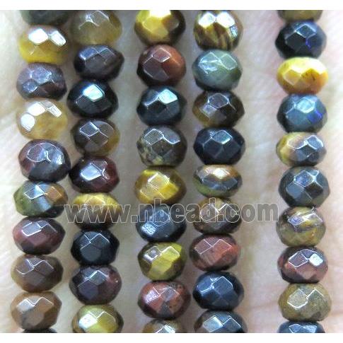 tiny colorful tiger eye stone bead, faceted rondelle