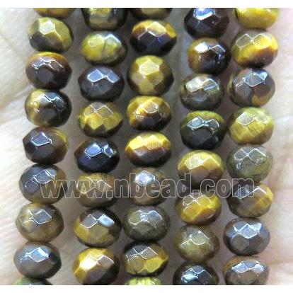 tiny yellow tiger eye stone bead, faceted rondelle