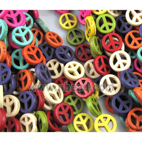 synthetic Turquoise bead with Peace sign, mix color